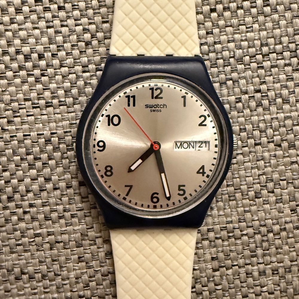 Classic White and Navy Swatch Watch